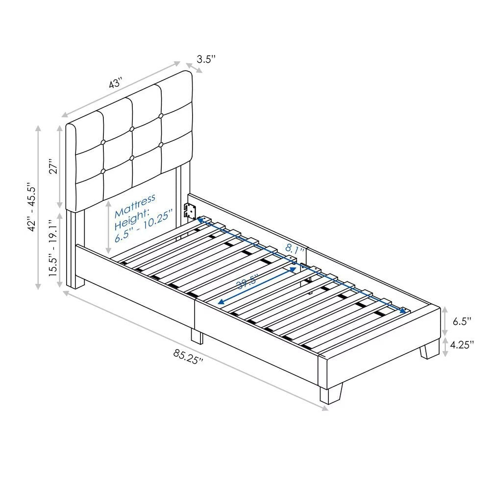 Furinno Laval Button Tufted Upholstered Twin XL Platform Bed Frame – NEW