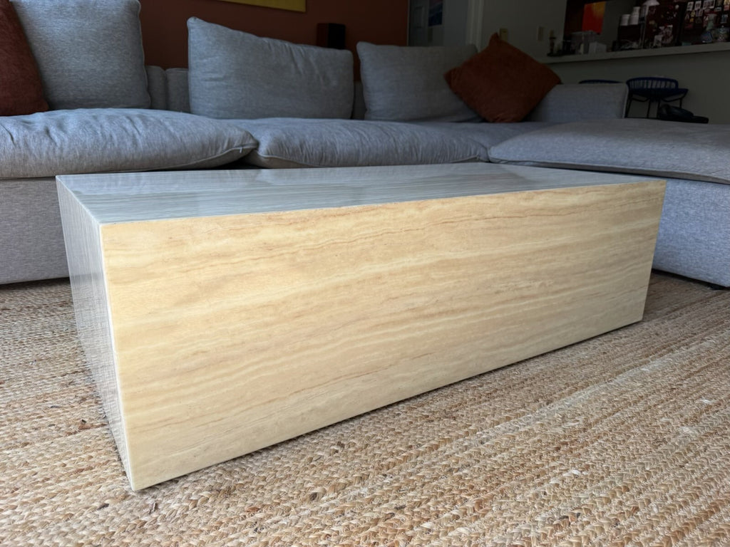 Monolith Travertine Coffee Table, Brand new