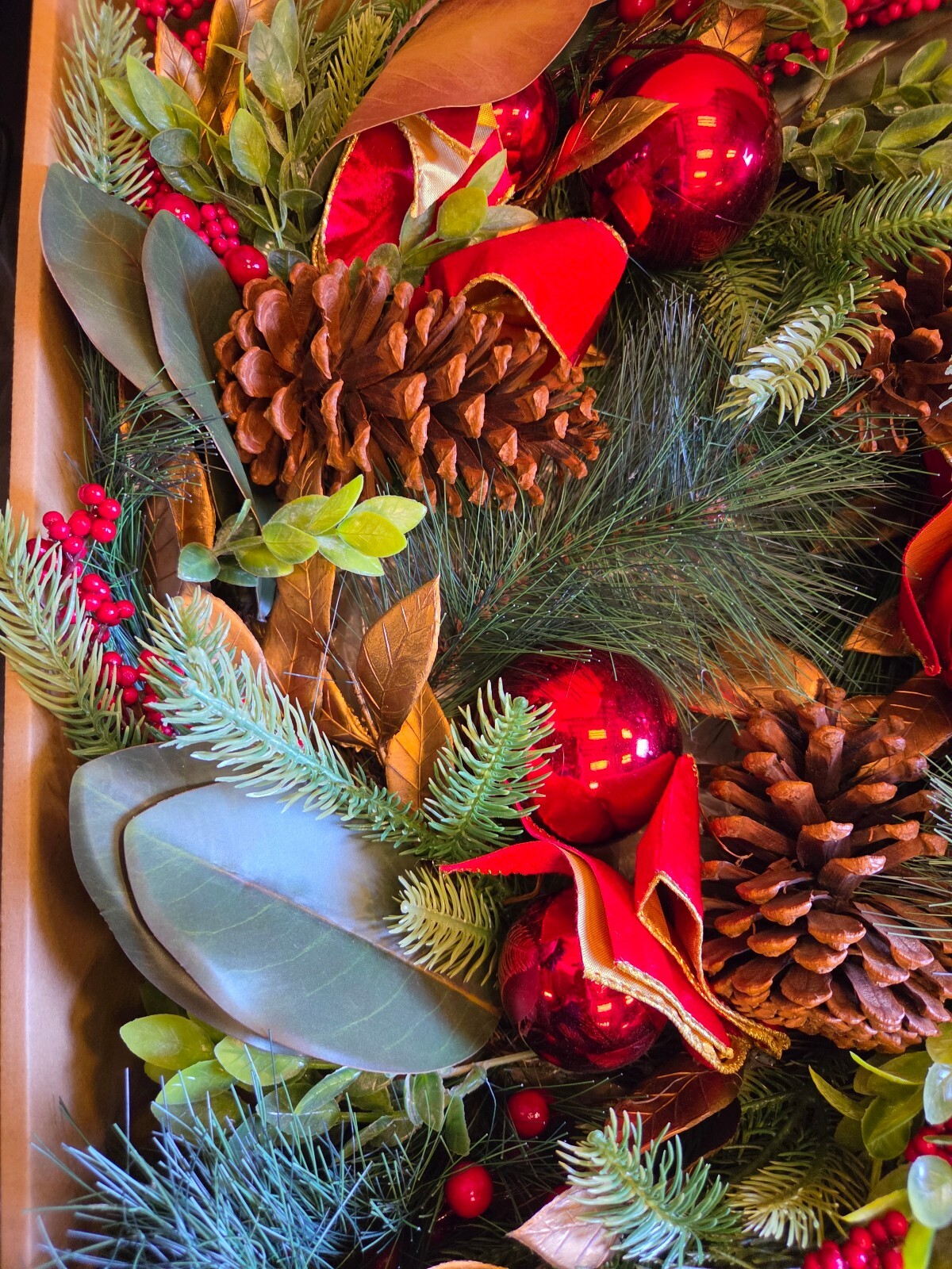 26" Deluxe Christmas Front Door Wreath – Pine, Magnolia & Ornaments (NEW)