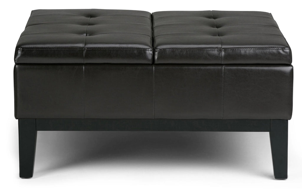 Simpli Home Dover 36" Square Split-Top Storage Ottoman Coffee Table – Brown NEW