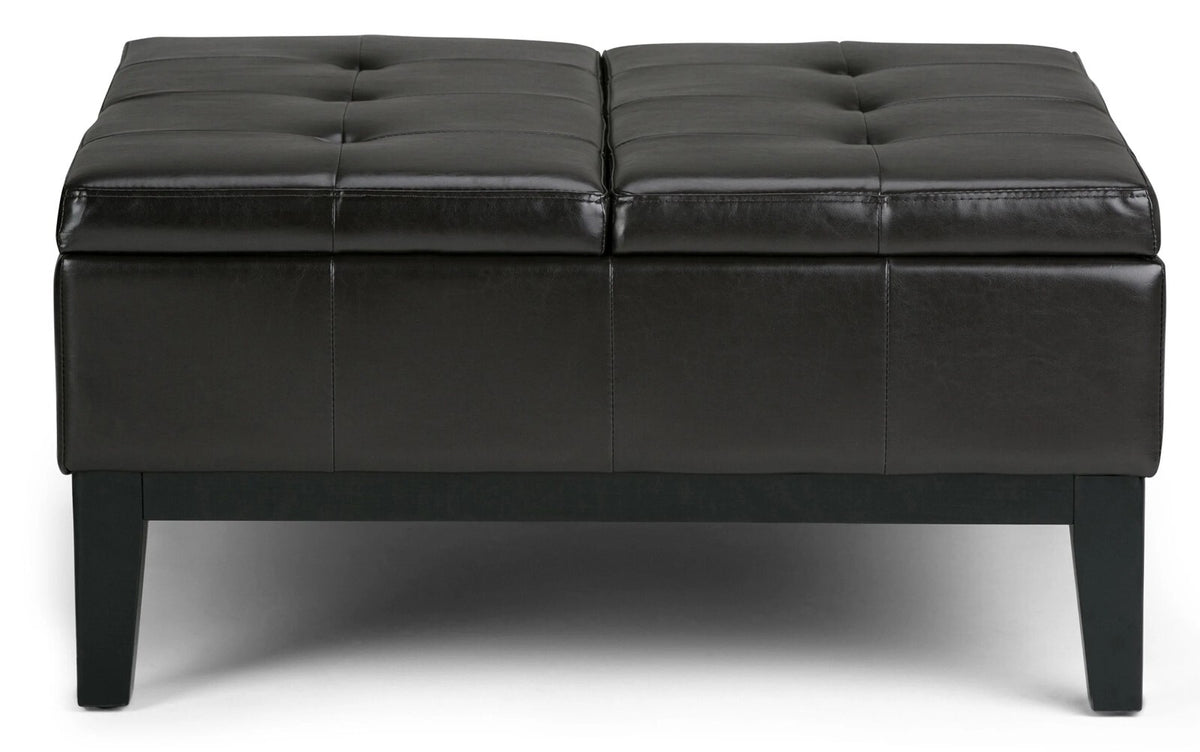 Simpli Home Dover 36" Square Split-Top Storage Ottoman Coffee Table – Brown NEW