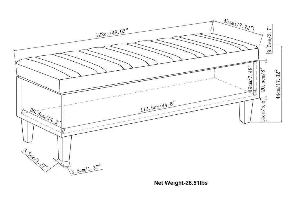 Simpli Home Monroe 48" Storage Ottoman Bench – Cloud Grey Linen Fabric (NEW)