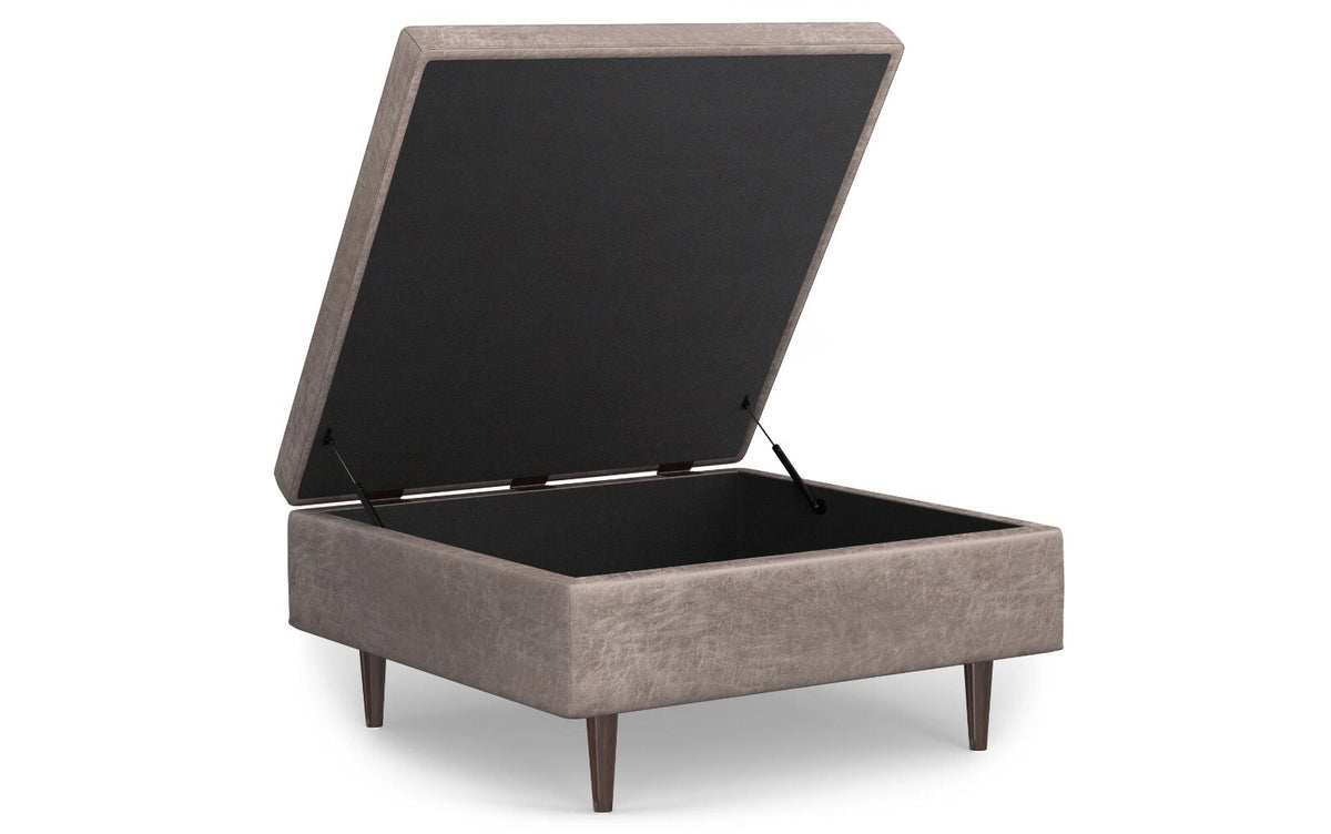 Simpli Home 38" Mid-Century Square Storage Ottoman Coffee Table – Taupe (NEW)
