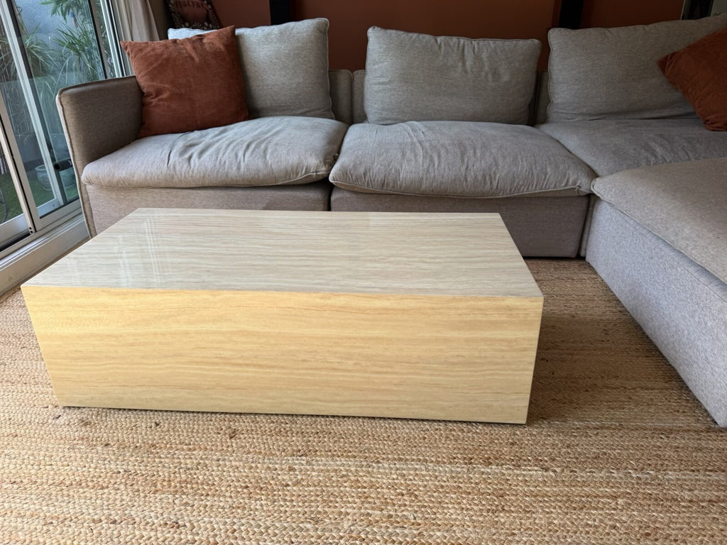 Monolith Travertine Coffee Table, Brand new