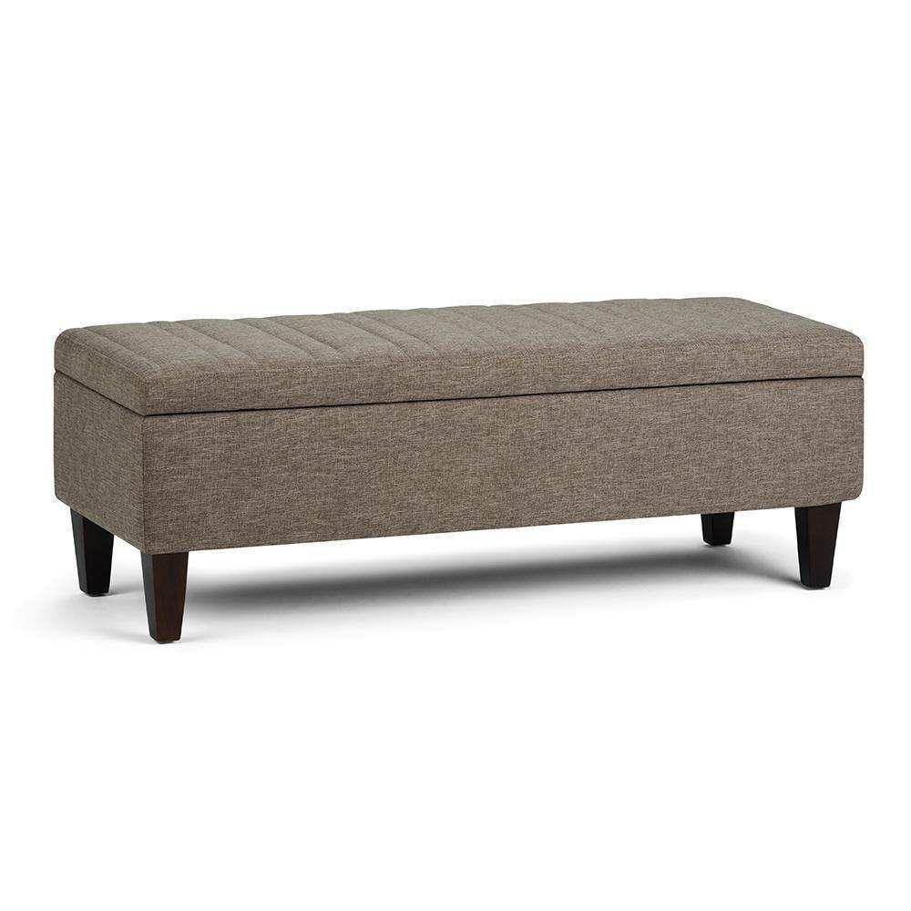Simpli Home Monroe 48" Storage Ottoman Bench – Cloud Grey Linen Fabric (NEW)