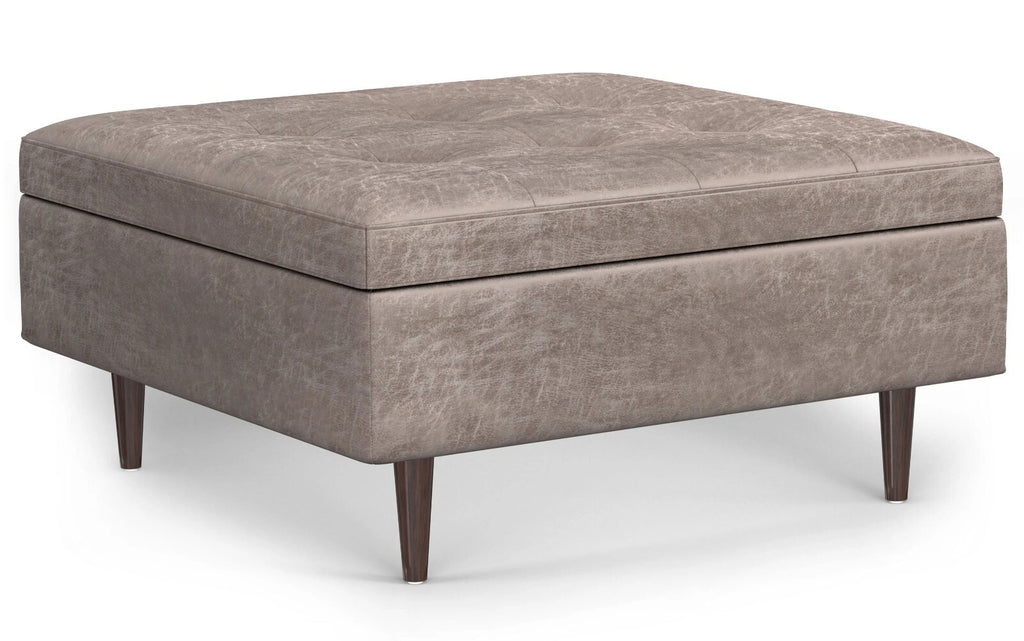 Simpli Home 38" Mid-Century Square Storage Ottoman Coffee Table – Taupe (NEW)
