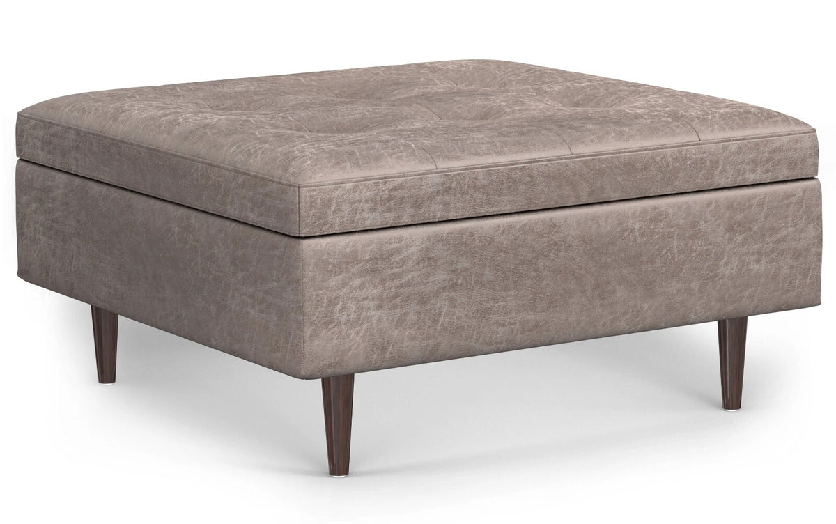 Simpli Home 38" Mid-Century Square Storage Ottoman Coffee Table – Taupe (NEW)