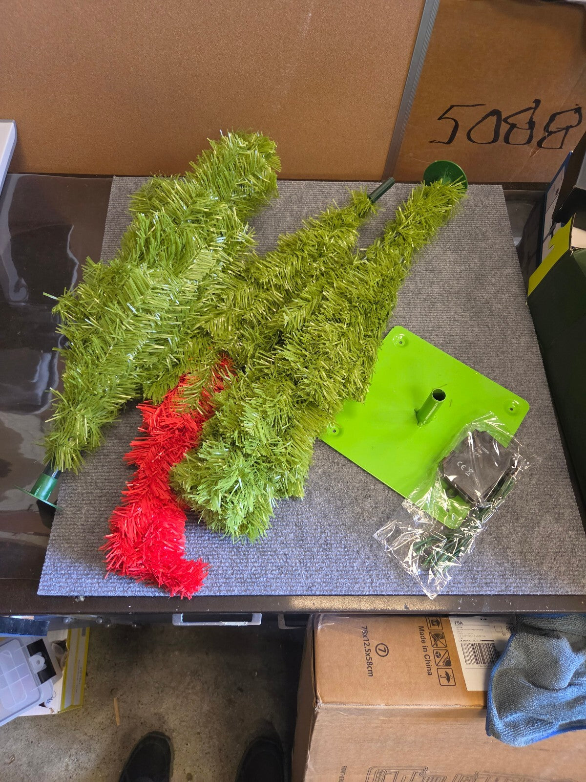4 Ft Whimsical Bent Top Christmas Tree – Grinch Style Lime Green & Red (NEW)