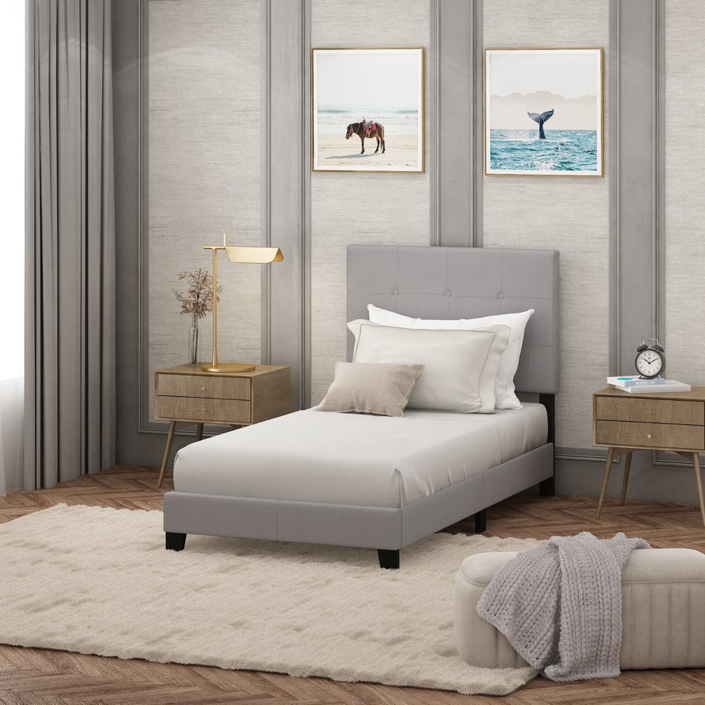 Furinno Laval Button Tufted Upholstered Twin XL Platform Bed Frame – NEW