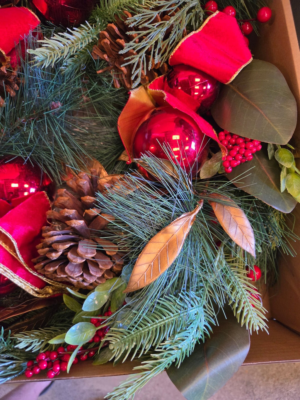 26" Deluxe Christmas Front Door Wreath – Pine, Magnolia & Ornaments (NEW)