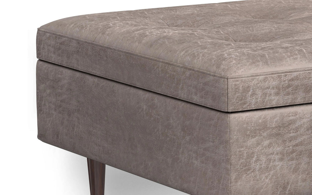 Simpli Home 38" Mid-Century Square Storage Ottoman Coffee Table – Taupe (NEW)