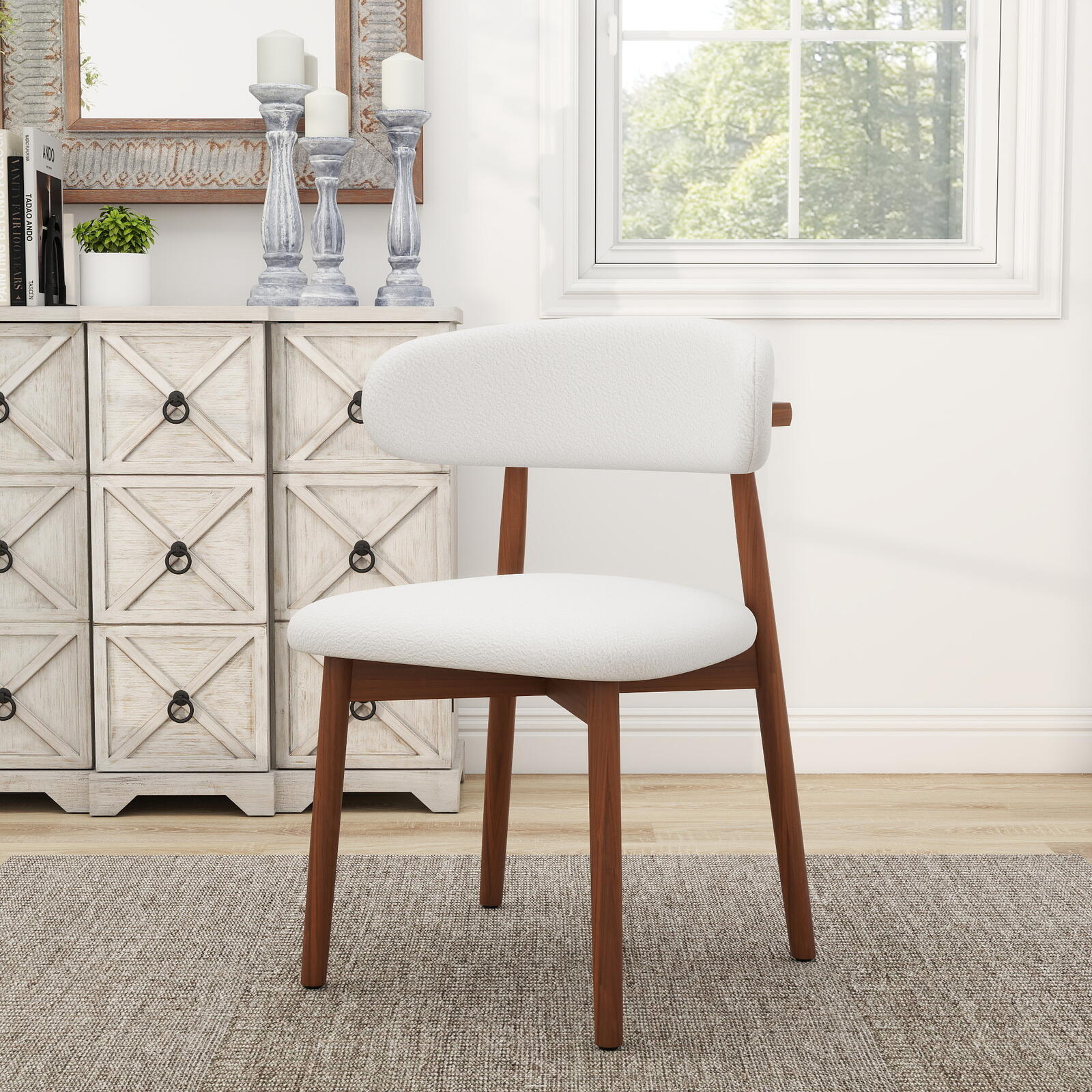 Boucle and Solid Wood Dining Chairs - PDX Furnish