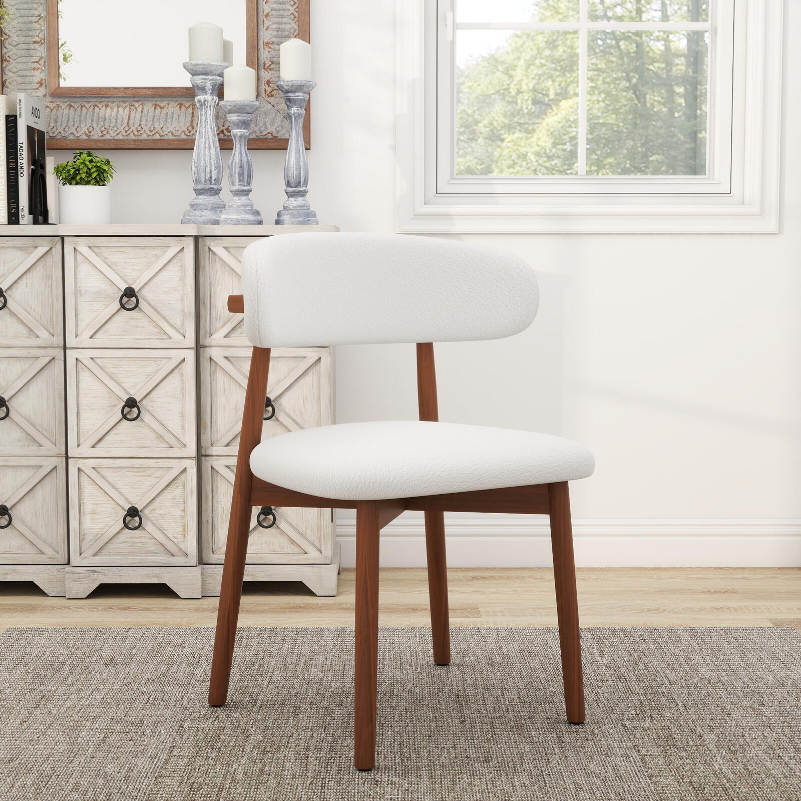 Boucle and Solid Wood Dining Chairs - PDX Furnish