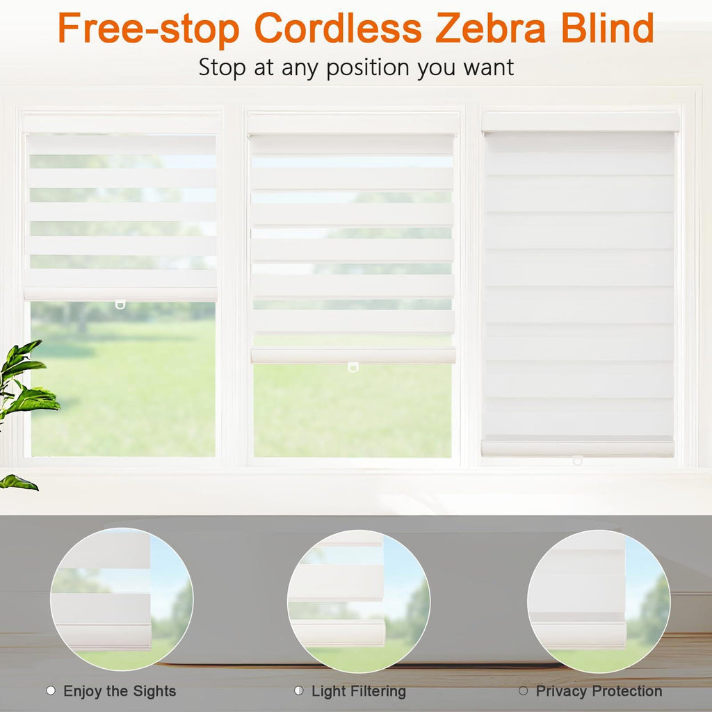 Bricurtex Cordless Zebra Blinds, White, 29" x 72" - PDX Furnish