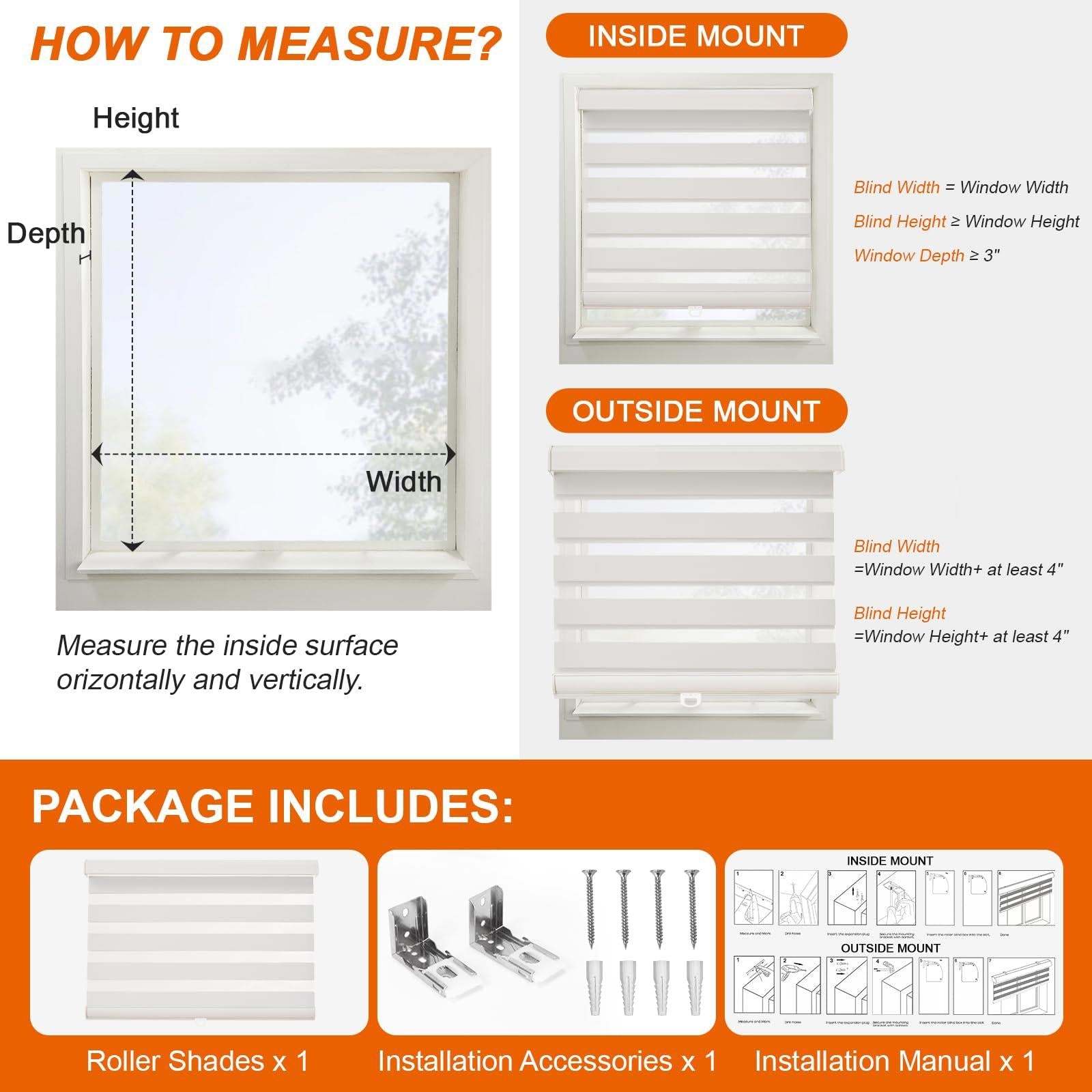Bricurtex Cordless Zebra Blinds, White, 29" x 72" - PDX Furnish