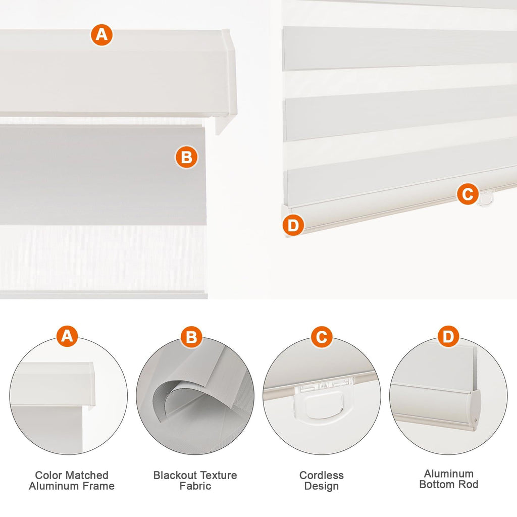 Bricurtex Cordless Zebra Blinds, White, 29" x 72" - PDX Furnish