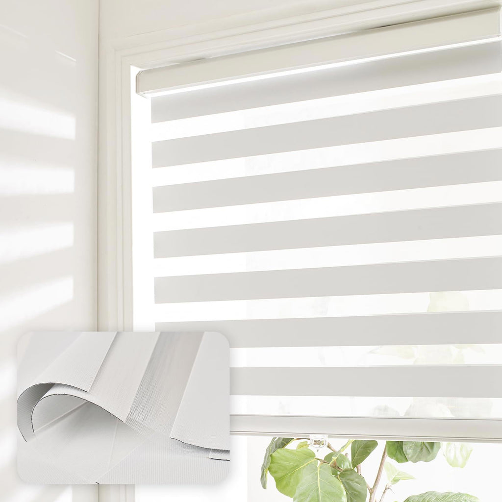 Bricurtex Cordless Zebra Blinds, White, 29" x 72" - PDX Furnish