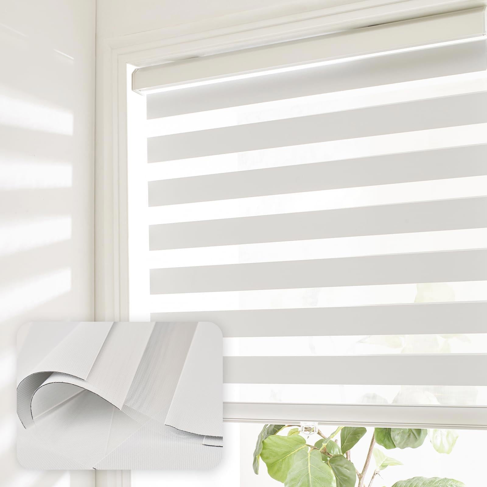 Bricurtex Cordless Zebra Blinds, White, 29" x 72" - PDX Furnish