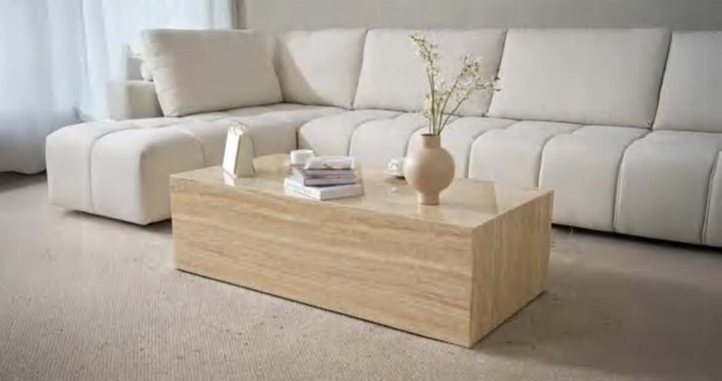 Monolith Travertine Coffee Table, Brand new