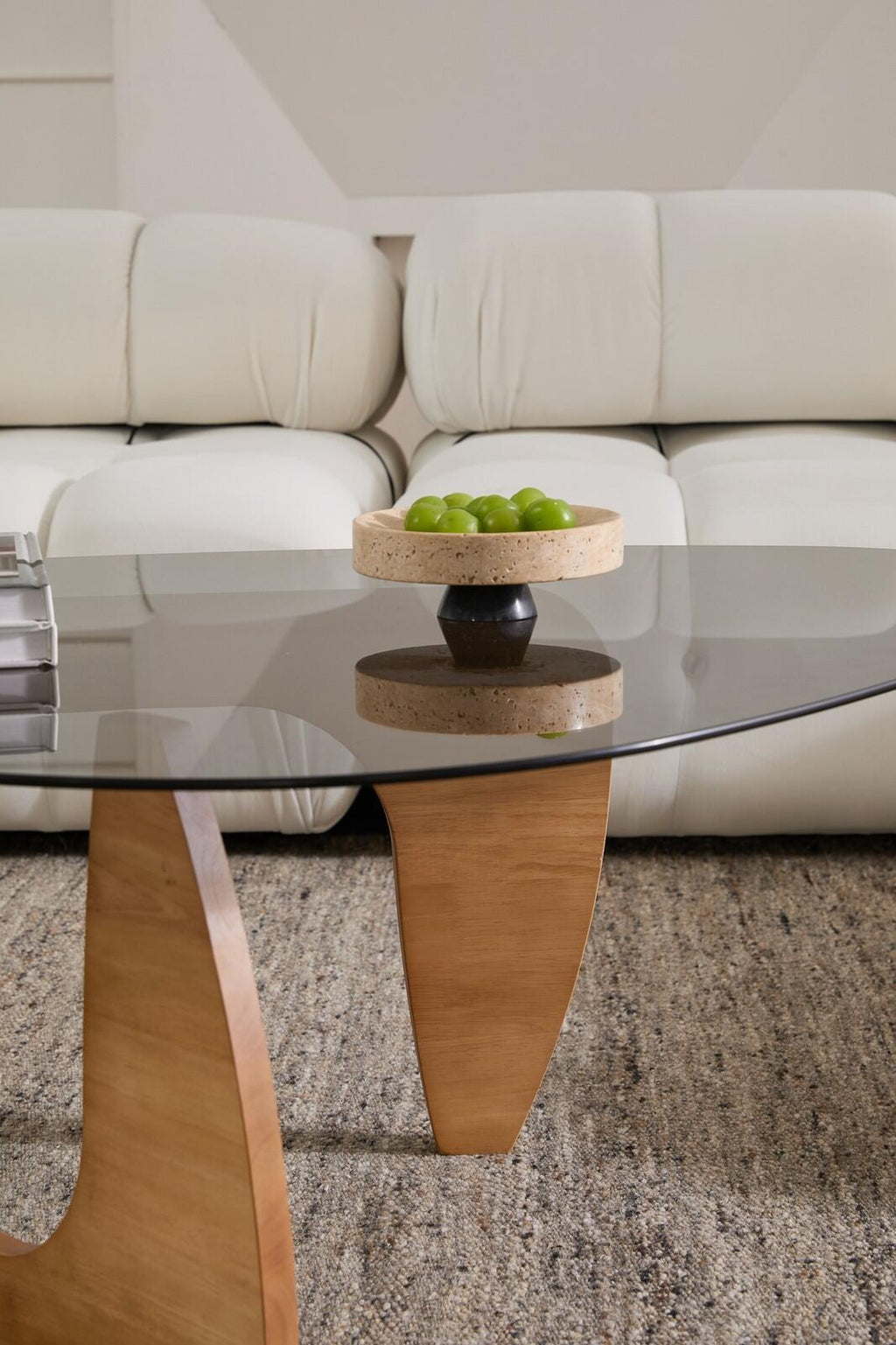Modern Glass Top Coffee Table with Wooden Base, Brand New!
