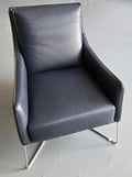 Natuzzi Editions Regina Armchair (CT15), Dark Blue Leather, Chrome base