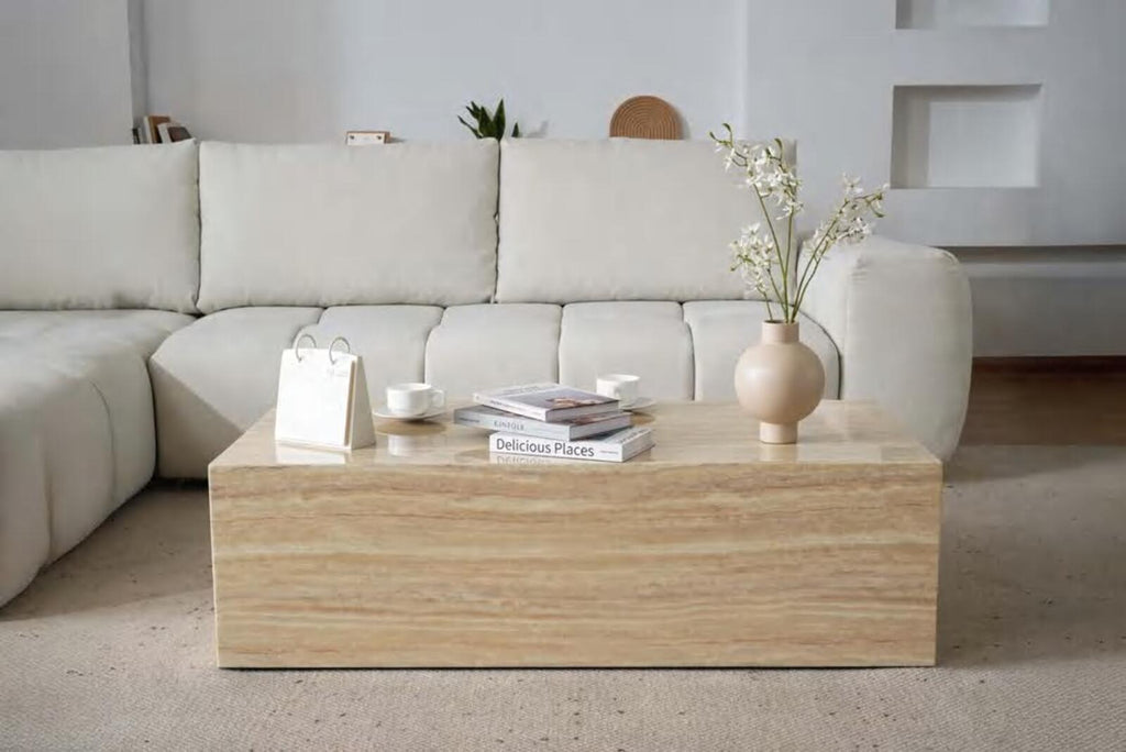 Monolith Travertine Coffee Table, Brand new