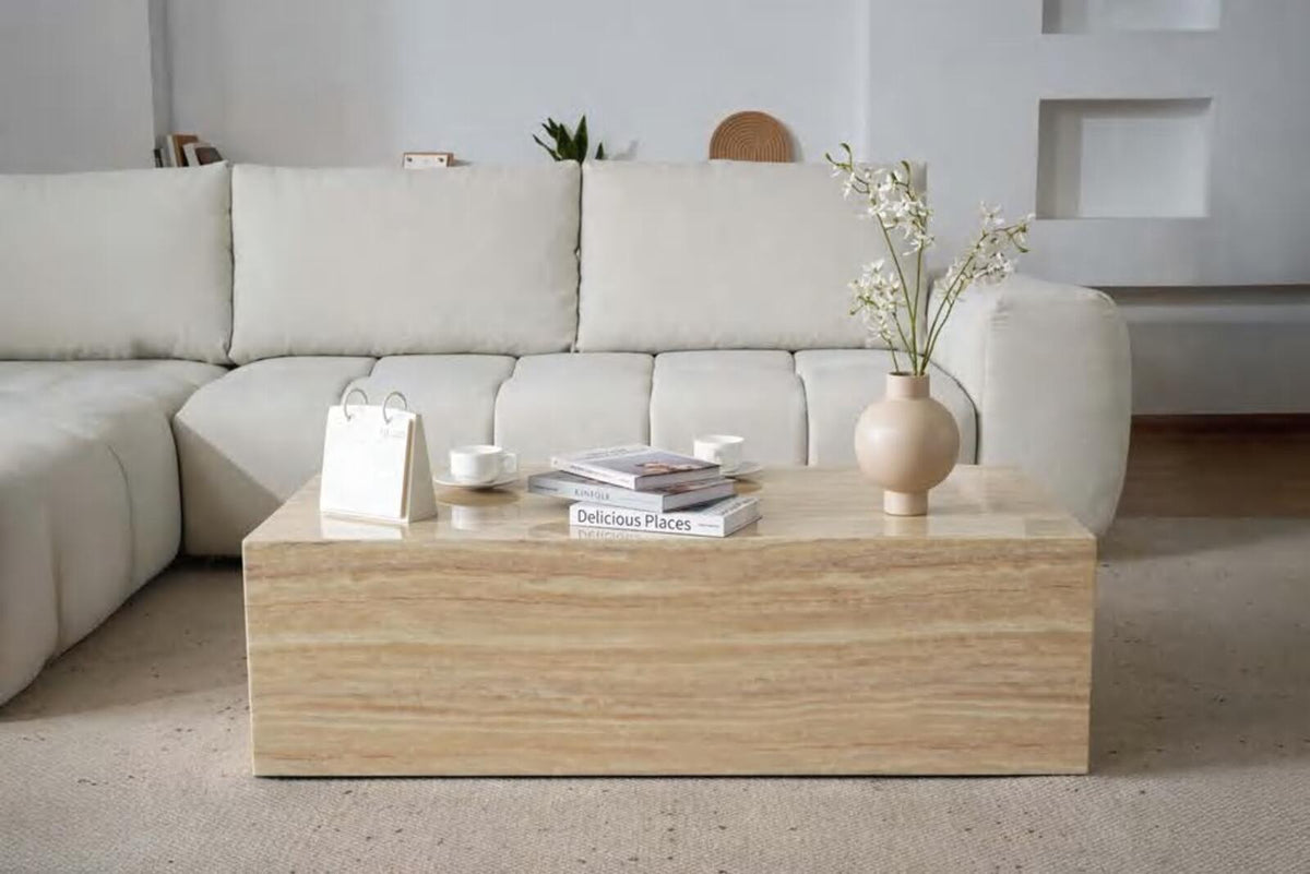 Monolith Travertine Coffee Table, Brand new