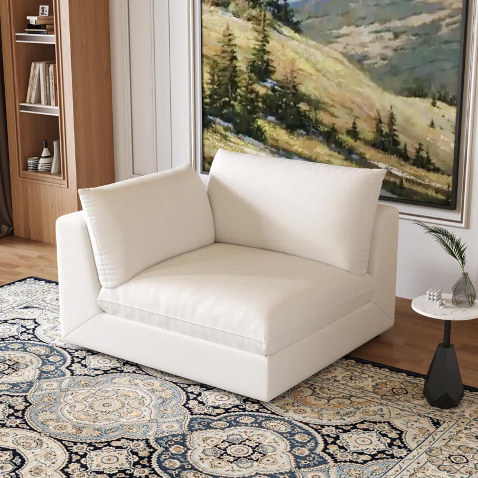 Ebern Designs Upholstered Corner Chair, 44" x 44", White - PDX Furnish