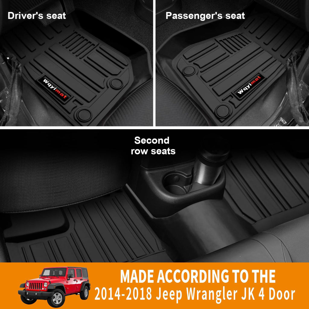 Floor Mats and Trunk Cargo Liner for 2007 - 2018 Jeep Wrangler JK 4 Door Black - PDX Furnish