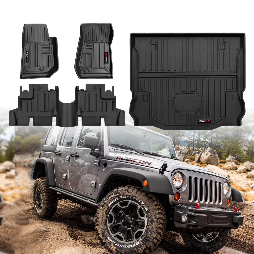 Floor Mats and Trunk Cargo Liner for 2007 - 2018 Jeep Wrangler JK 4 Door Black - PDX Furnish