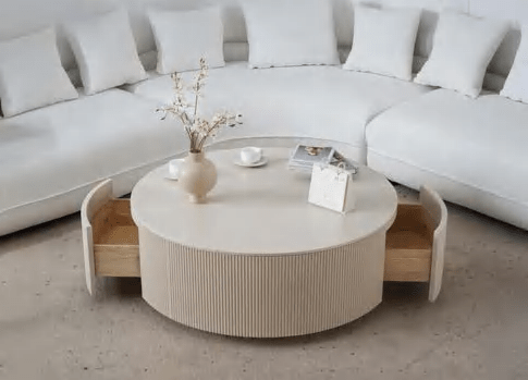 Fluted Round Wood Coffee Table - PDX Furnish