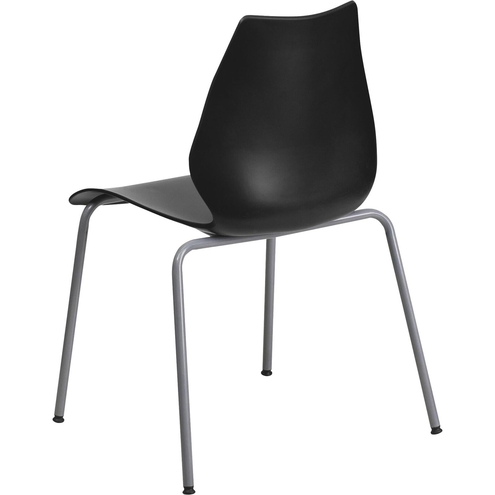 HERCULES Series Black Stack Chair with Lumbar Support and Silver Frame - PDX Furnish