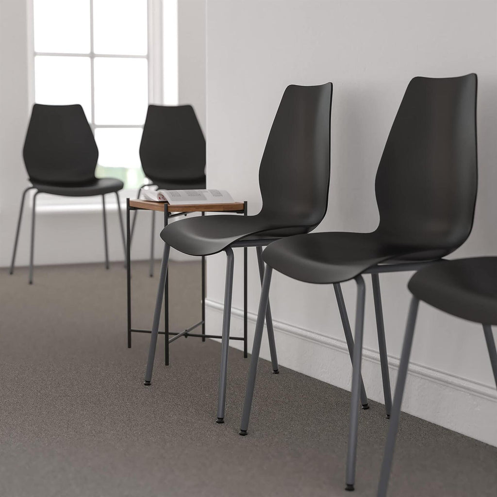 HERCULES Series Black Stack Chair with Lumbar Support and Silver Frame - PDX Furnish