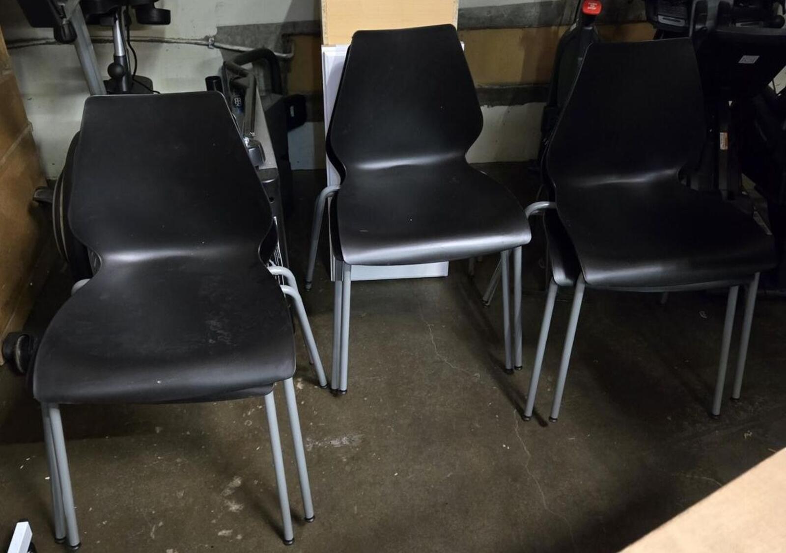 HERCULES Series Black Stack Chair with Lumbar Support and Silver Frame - PDX Furnish