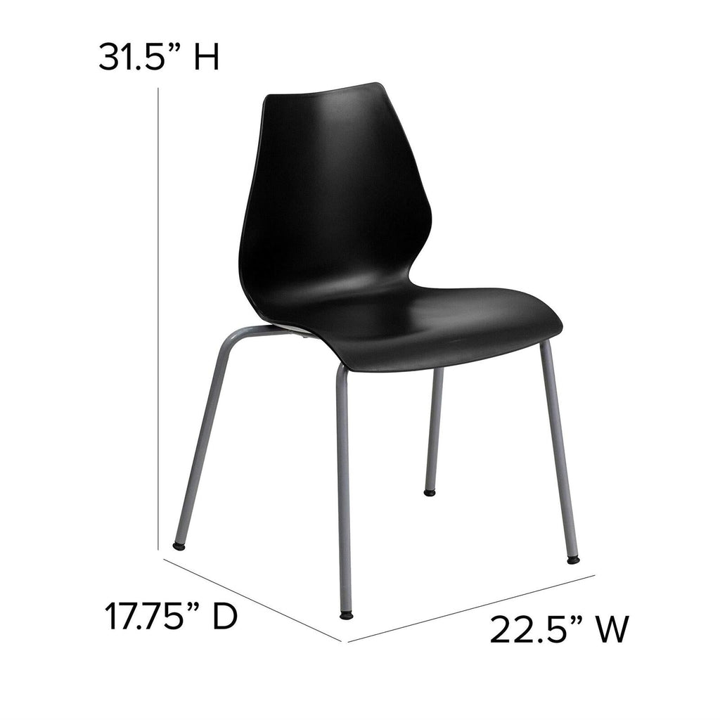 HERCULES Series Black Stack Chair with Lumbar Support and Silver Frame - PDX Furnish