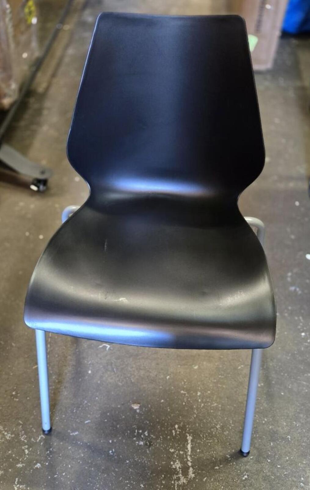 HERCULES Series Black Stack Chair with Lumbar Support and Silver Frame - PDX Furnish