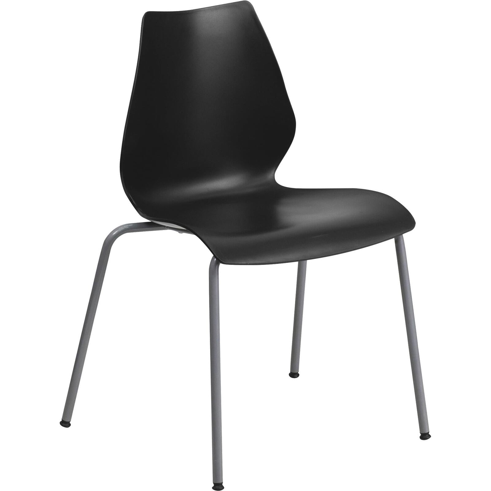 HERCULES Series Black Stack Chair with Lumbar Support and Silver Frame - PDX Furnish