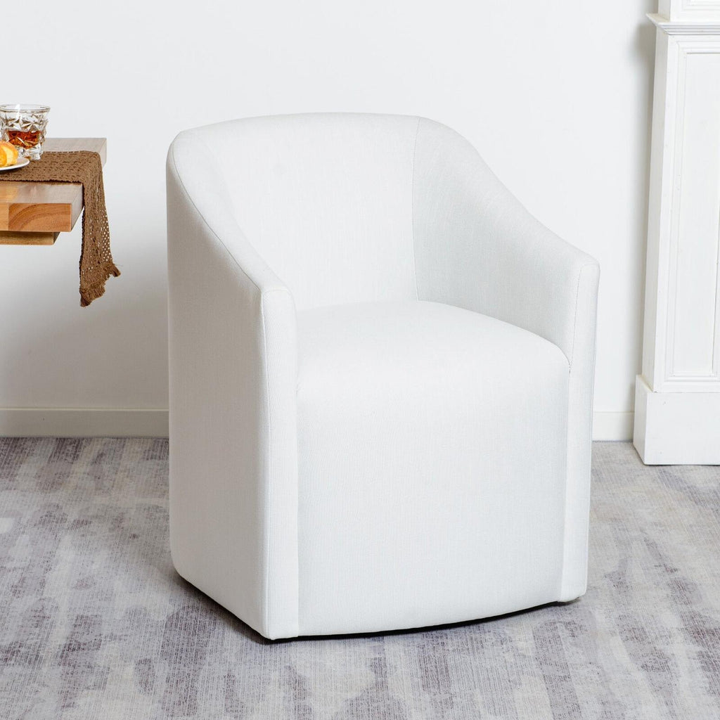 Ivory Performance Fabric Upholstered Barrel Back Rolling Armchair, Like New - PDX Furnish
