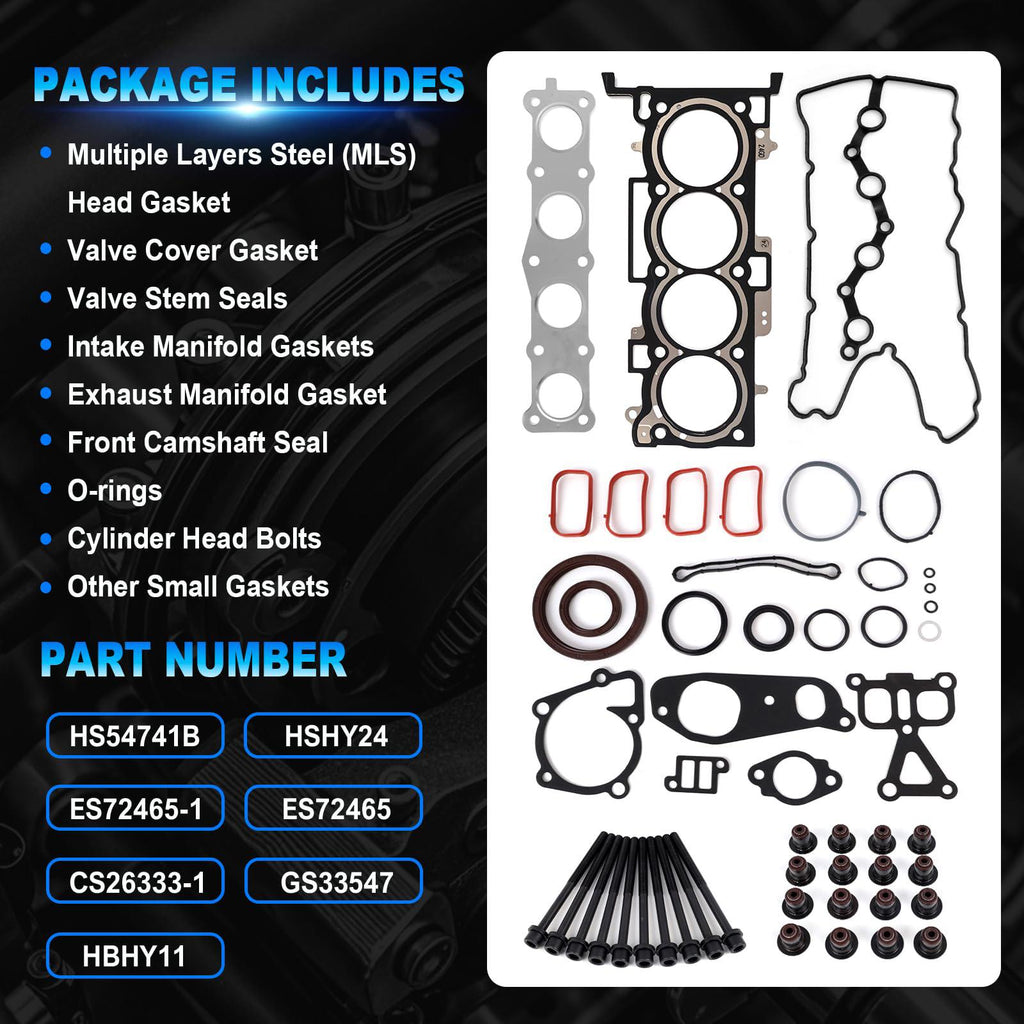Engine Cylinder Head Gasket Set Kit with Head Bolts, HS54741B, ES72465-1