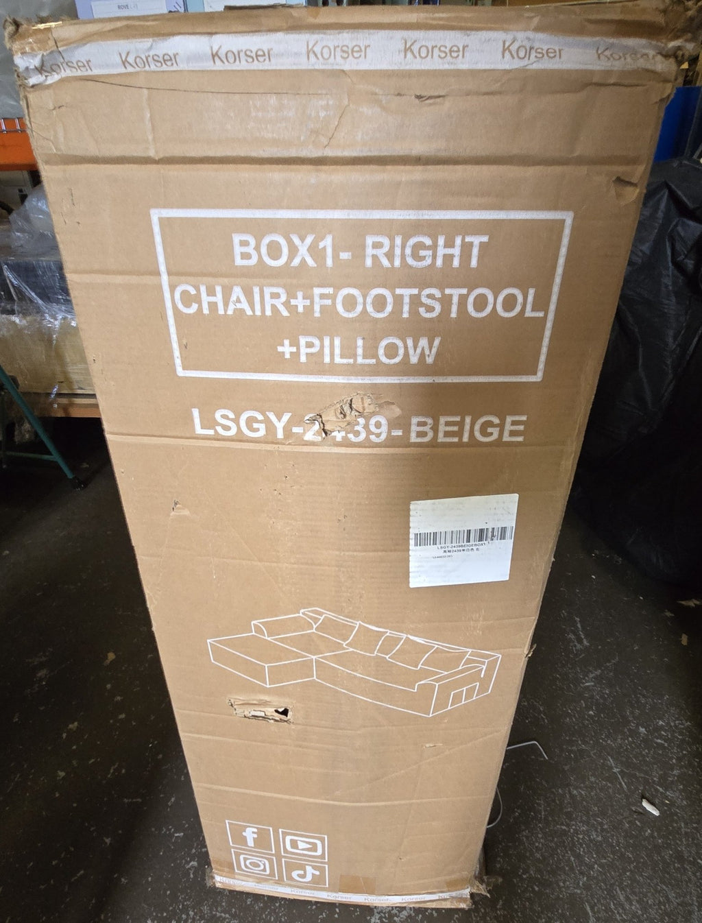Korser Boneless Couch with Deep Seat, Right Side + Footstool - PDX Furnish