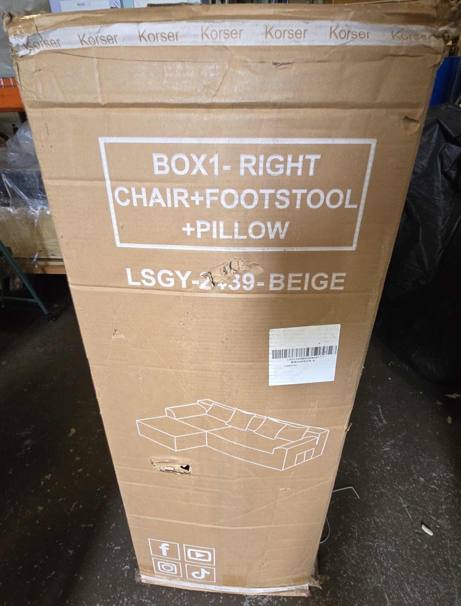 Korser Boneless Couch with Deep Seat, Right Side + Footstool - PDX Furnish