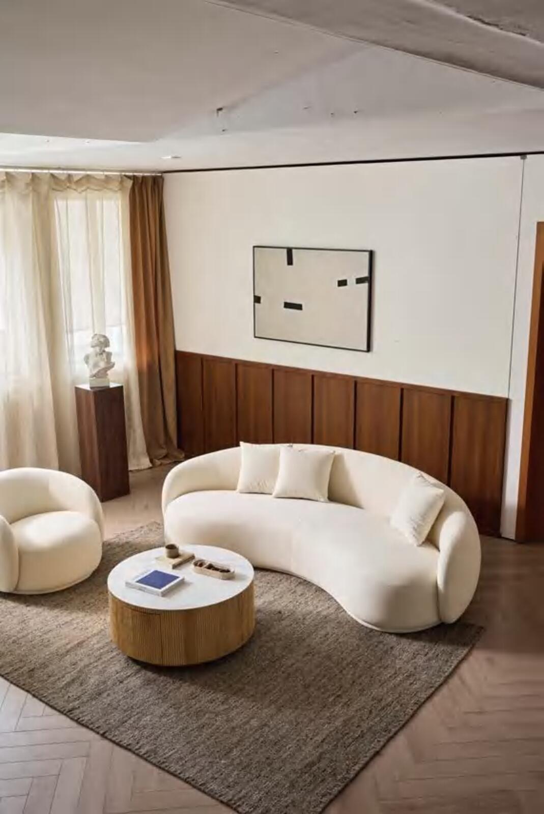Luxury Crescent Sofa, White - PDX Furnish