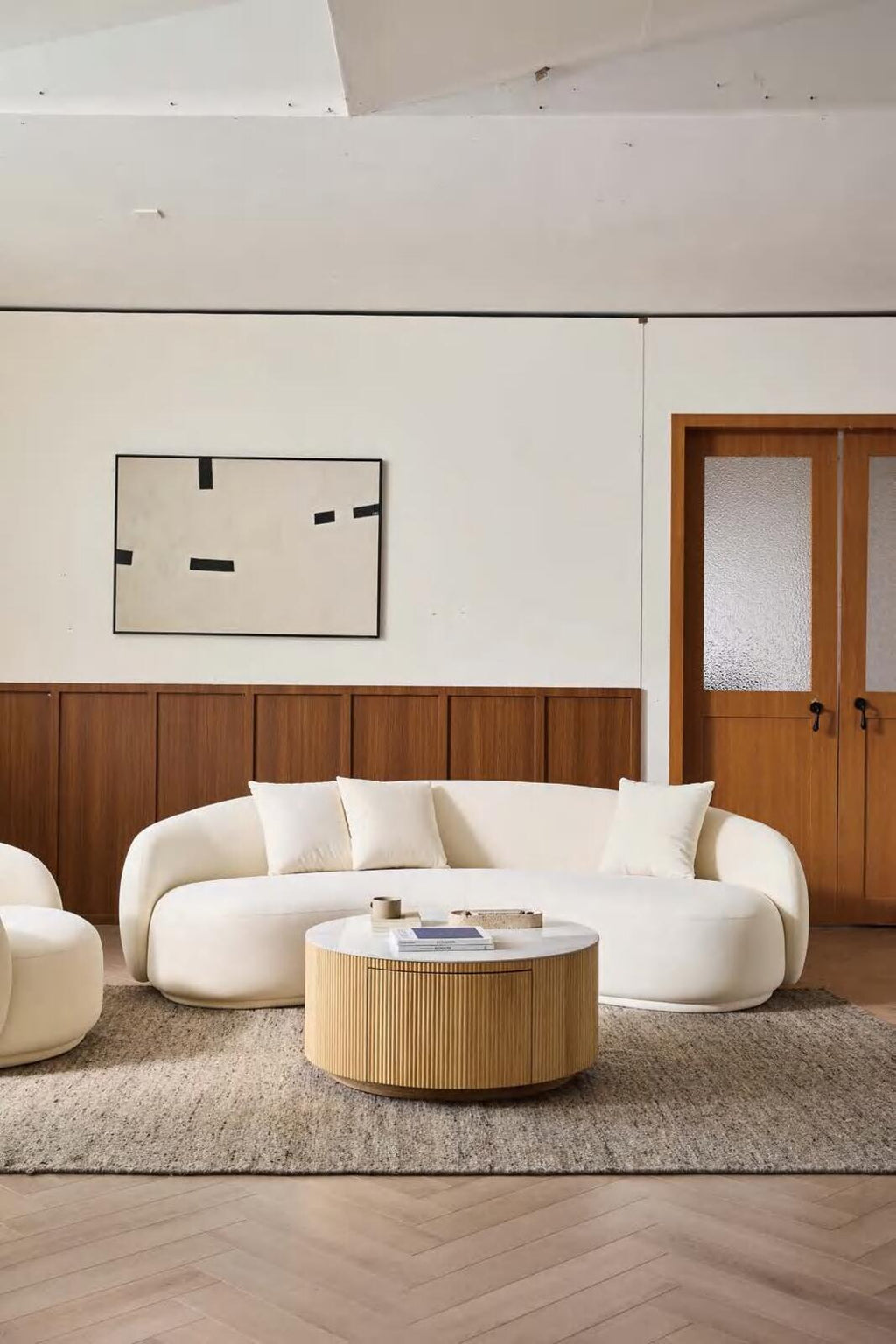 Luxury Crescent Sofa, White - PDX Furnish