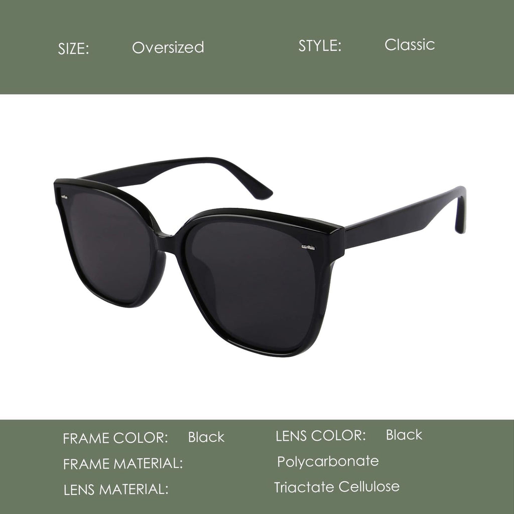 Mazzen Polarized Sunglasses, Black Grey Lenses with Black Frame - PDX Furnish