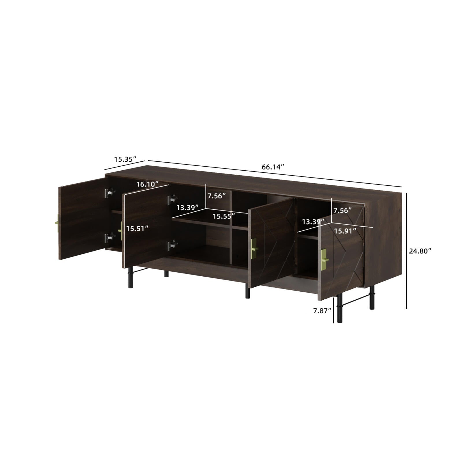 Mid - Century Modern TV Stand with a Vintage Wood Grain Finish 66 Inches - PDX Furnish