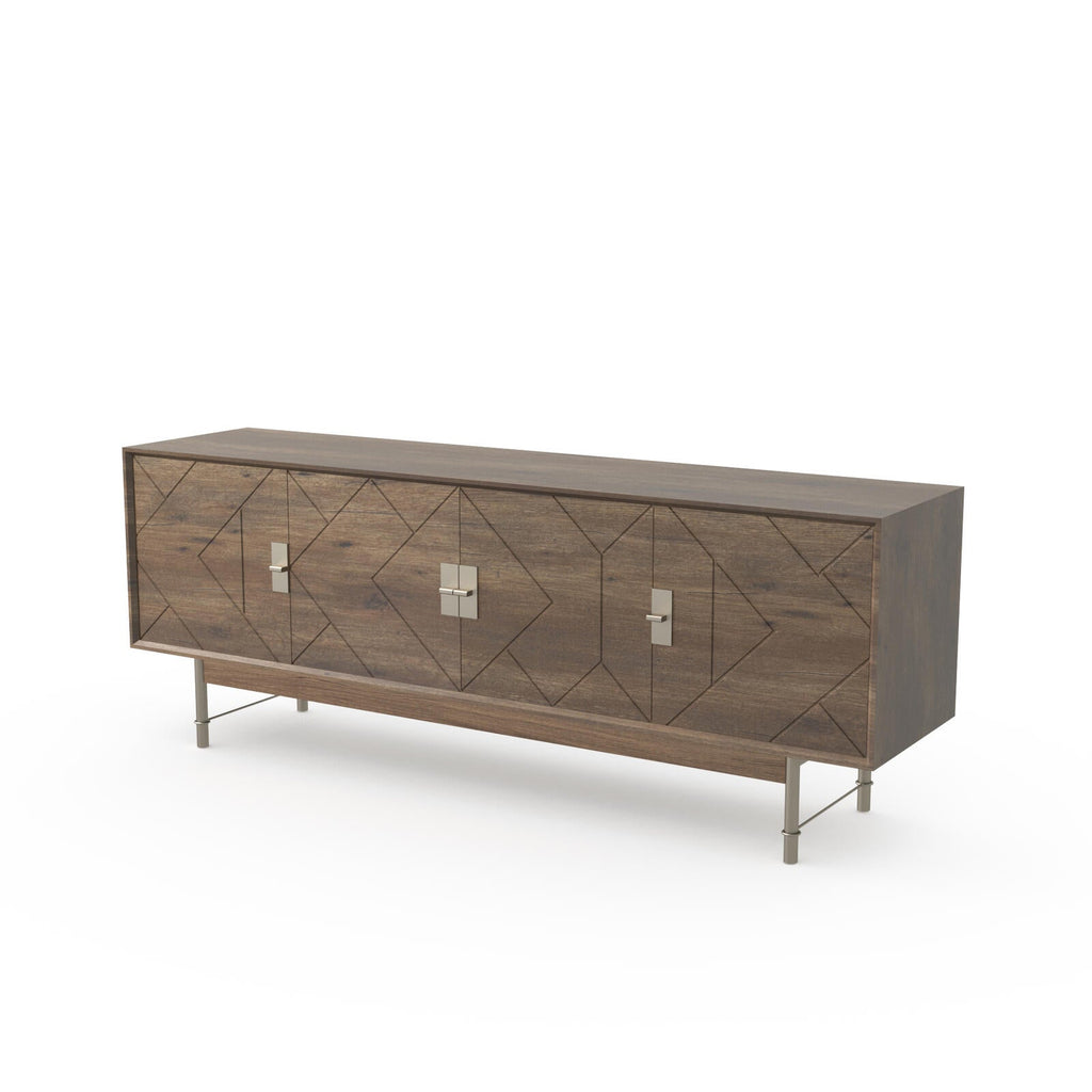 Mid - Century Modern TV Stand with a Vintage Wood Grain Finish 66 Inches - PDX Furnish