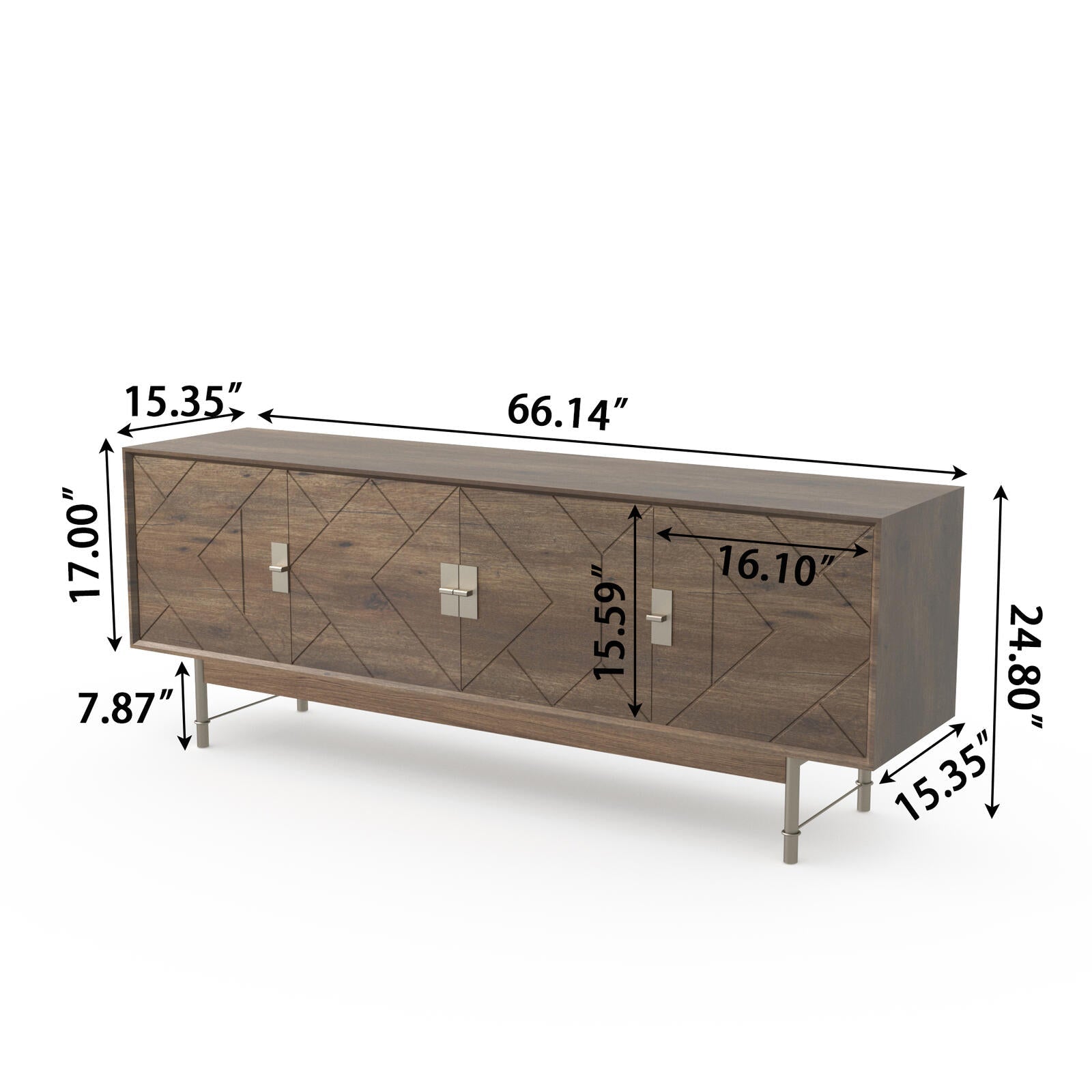 Mid - Century Modern TV Stand with a Vintage Wood Grain Finish 66 Inches - PDX Furnish