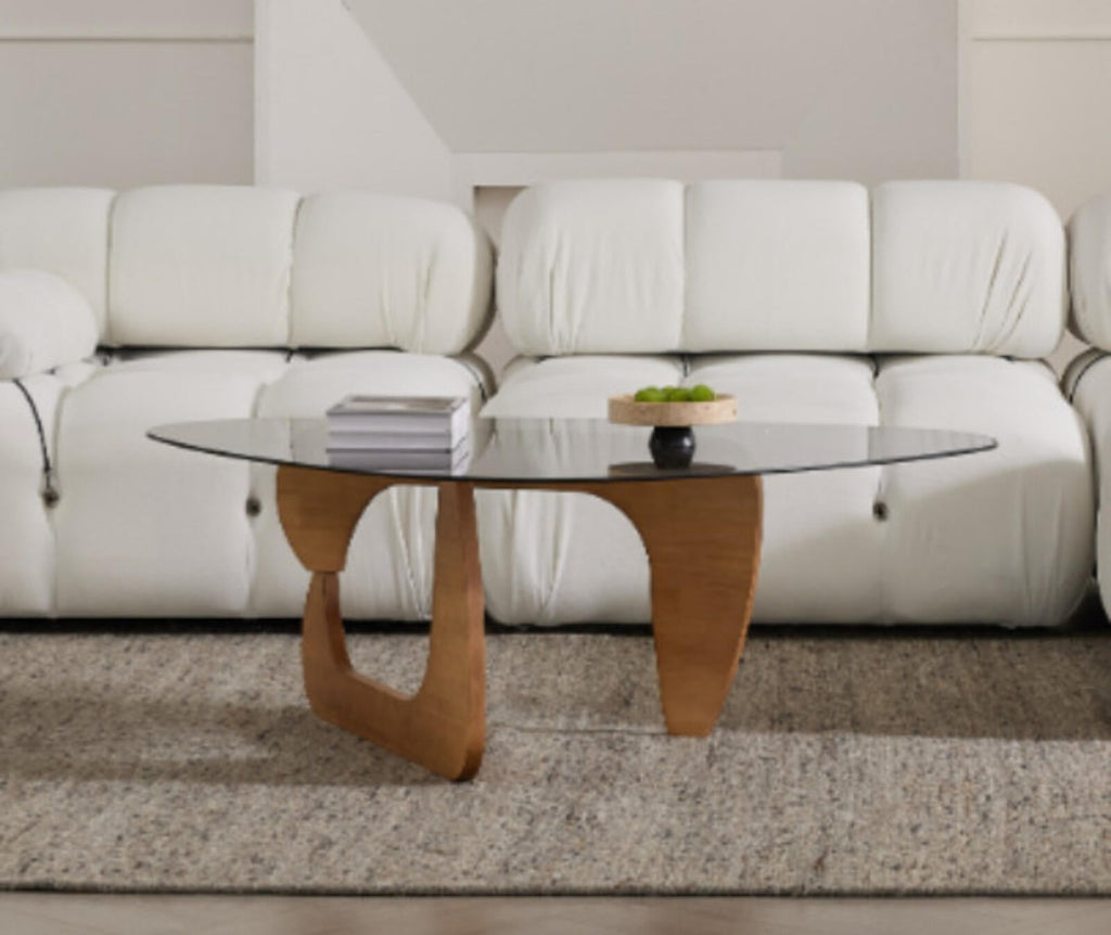 Modern Glass Top Coffee Table with Wooden Base, Brand New! - PDX Furnish