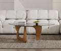 Modern Glass Top Coffee Table with Wooden Base, Brand New! - PDX Furnish