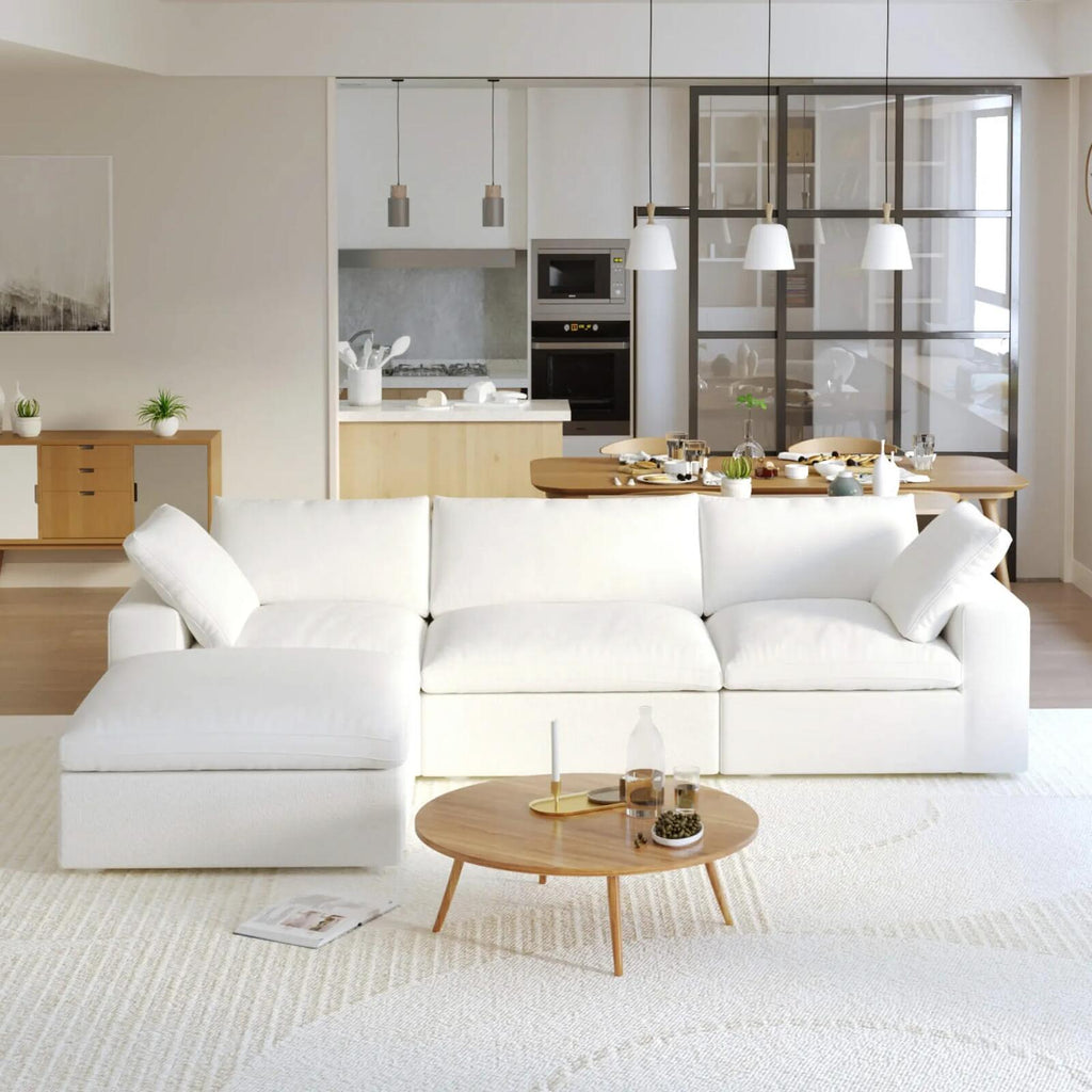 Modern Sectional Sofa with Ottoman, 3 seat + ottoman, Grey/White/Black/Khaki - PDX Furnish